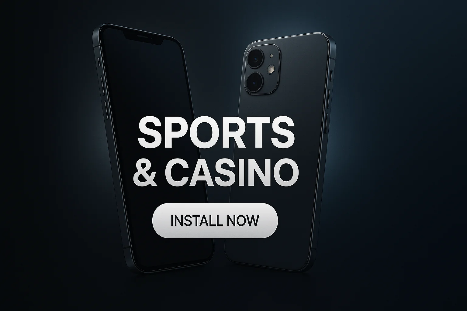 Photorealistic sports and casino banner with two smartphones and install now button