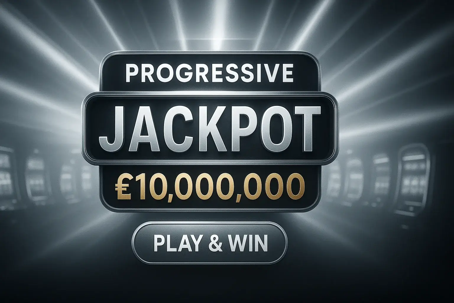Photorealistic progressive jackpot casino banner with silver beams and £10,000,000 prize